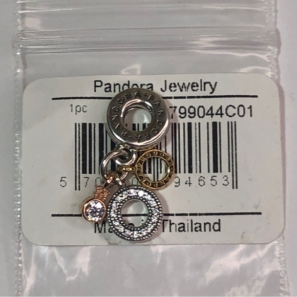 Pandora Silver 14k Gold Triple Monogram Logo Charm Dangle - Picture 3 of 9